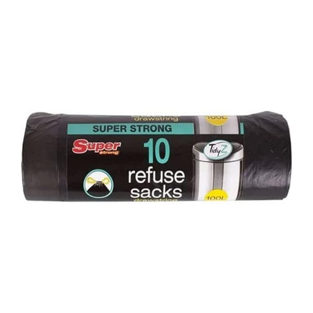 BLACK BIN LINERS DRAWSTRING 100 LITRE 10S