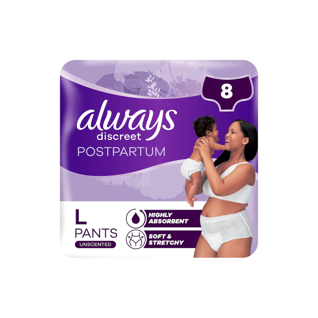 ALWAYS POST PARTUM PANTS LARGE 8CT