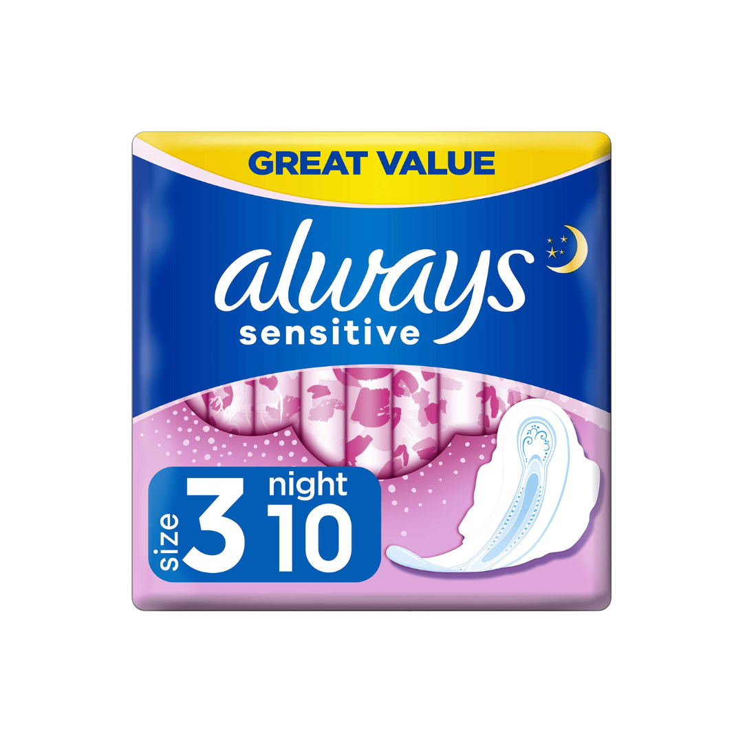 ALWAYS SENSITIVE NIGHT PADS 10S