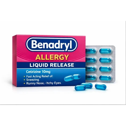Benadryl Allergy Liquid Release – 30 Capsules – Cetirizine 10mg
